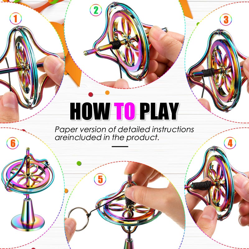 meekoo 2 Packs Gyroscope Toys Metal Anti Gravity Colorful Precision Top Gyroscope for Christmas Educational Birthday Gifts(Colorful) - Image 2